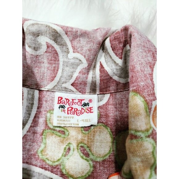 Barefoot in Paradise Cotton Floral Hawaiin Short Sleeve Polo Shirt Men's L Tall - Picture 3 of 12